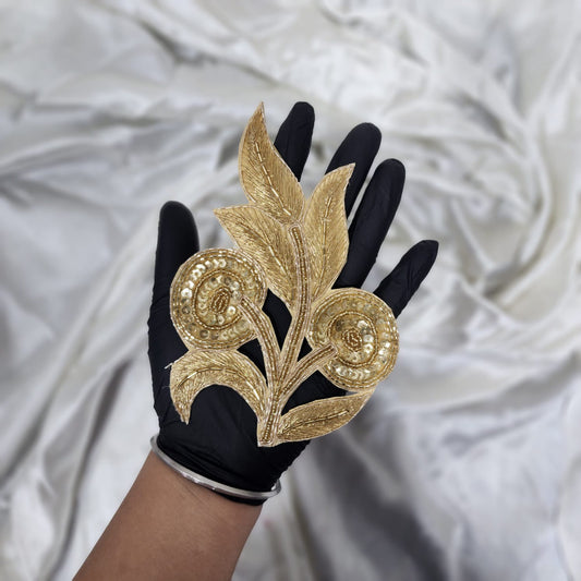 Light Golden Katdana and Sequins work Patch 1 Piece