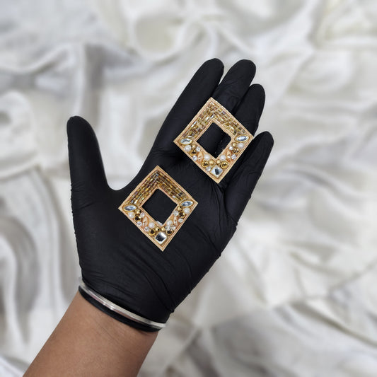 Set of 2 Pcs Rhombus shape Designer Katdana work Golden Patch