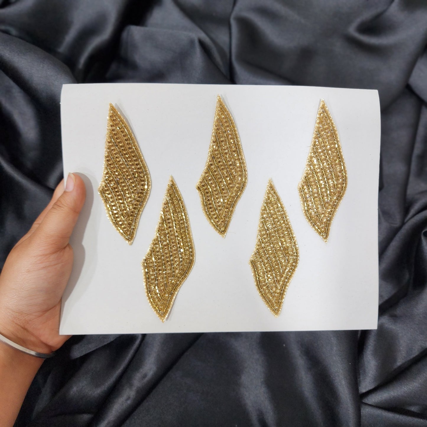 Set of 5 Pieces Golden color Beads and Stonework Patch