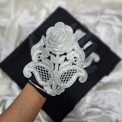 Set of 4 Pcs Silver Rose shape Zari work Patch