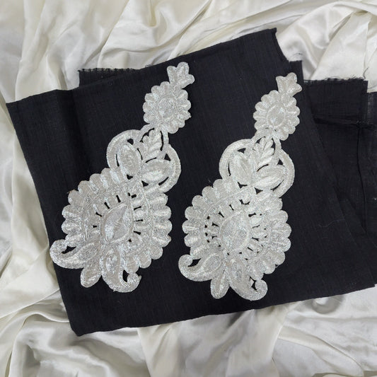 Pack of 2 Silver color Zari work Patch Applique