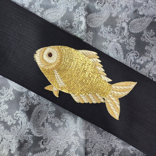 Golden color Dabka and Metal Sequins work Fish Applique Patch