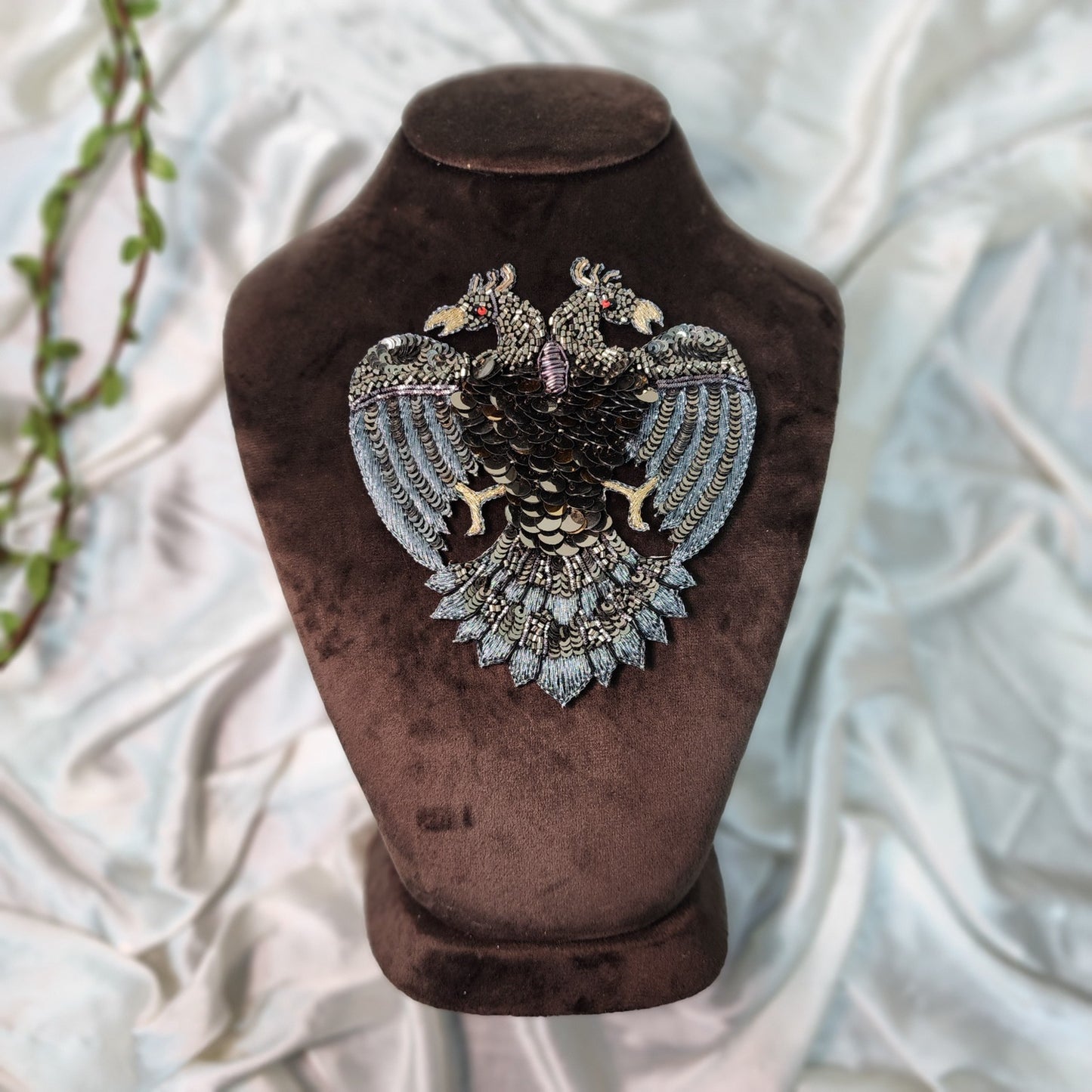 Sequins and Beads Work Dragon of Hearts Patch Applique