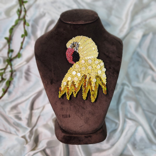 Yellow Sequins work Parrot Face Designer Patch Motif