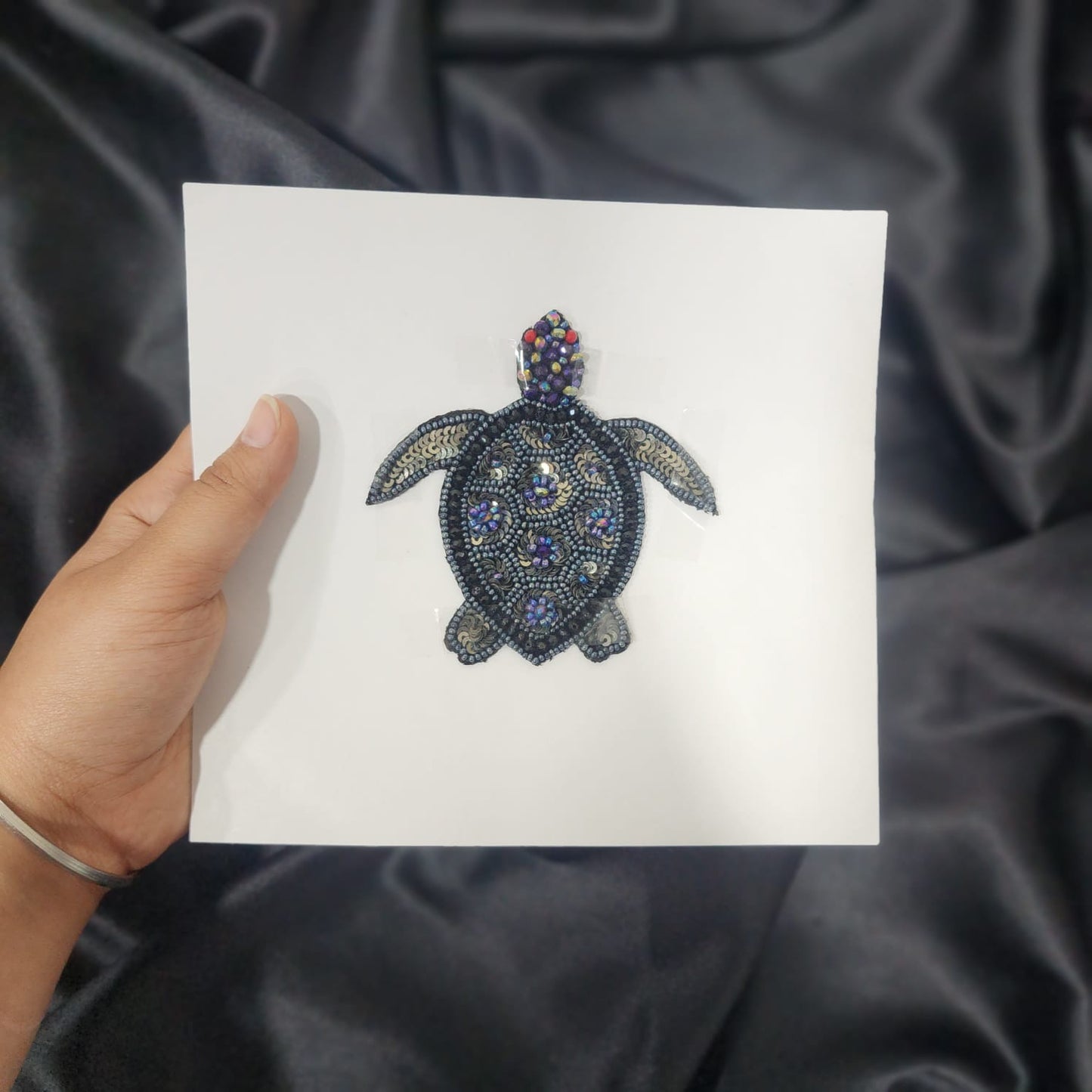Blue color Beads work Tortoise Patch