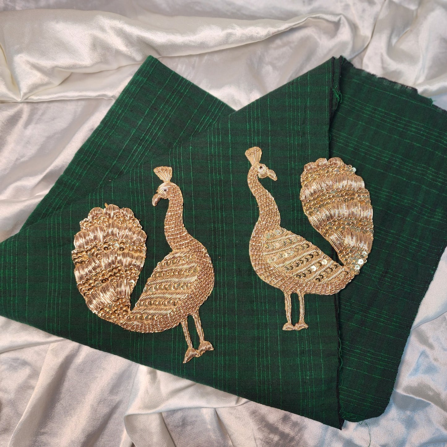 Antique Golden color Dabka work Peacock Patch Applique