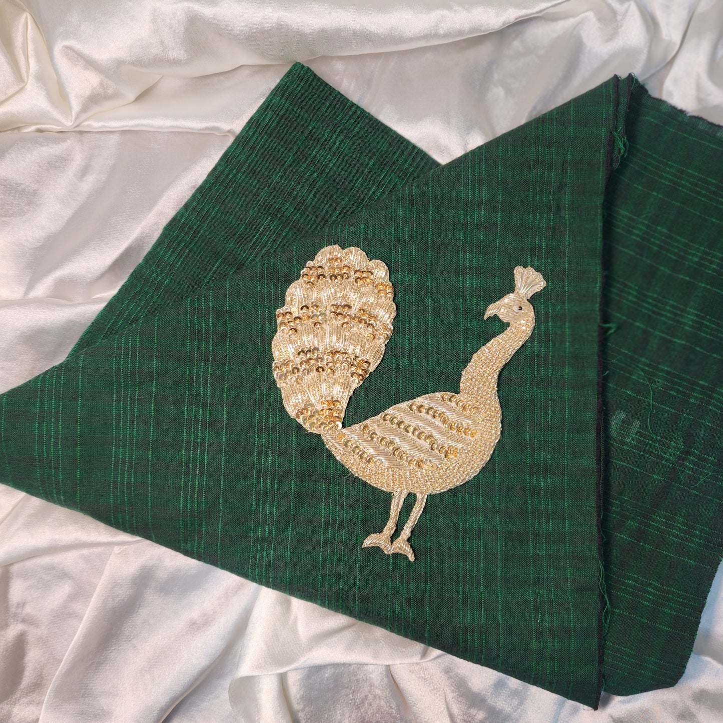 Light Golden color Dabka work Peacock Patch 1 PC