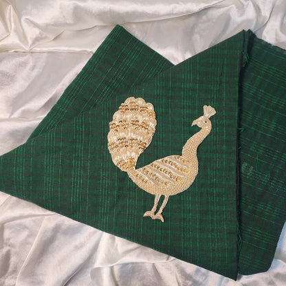 Light Golden color Dabka work Peacock Patch 1 PC