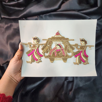 Pink Golden color Dabka and Beads Work Bridal Doli Patch