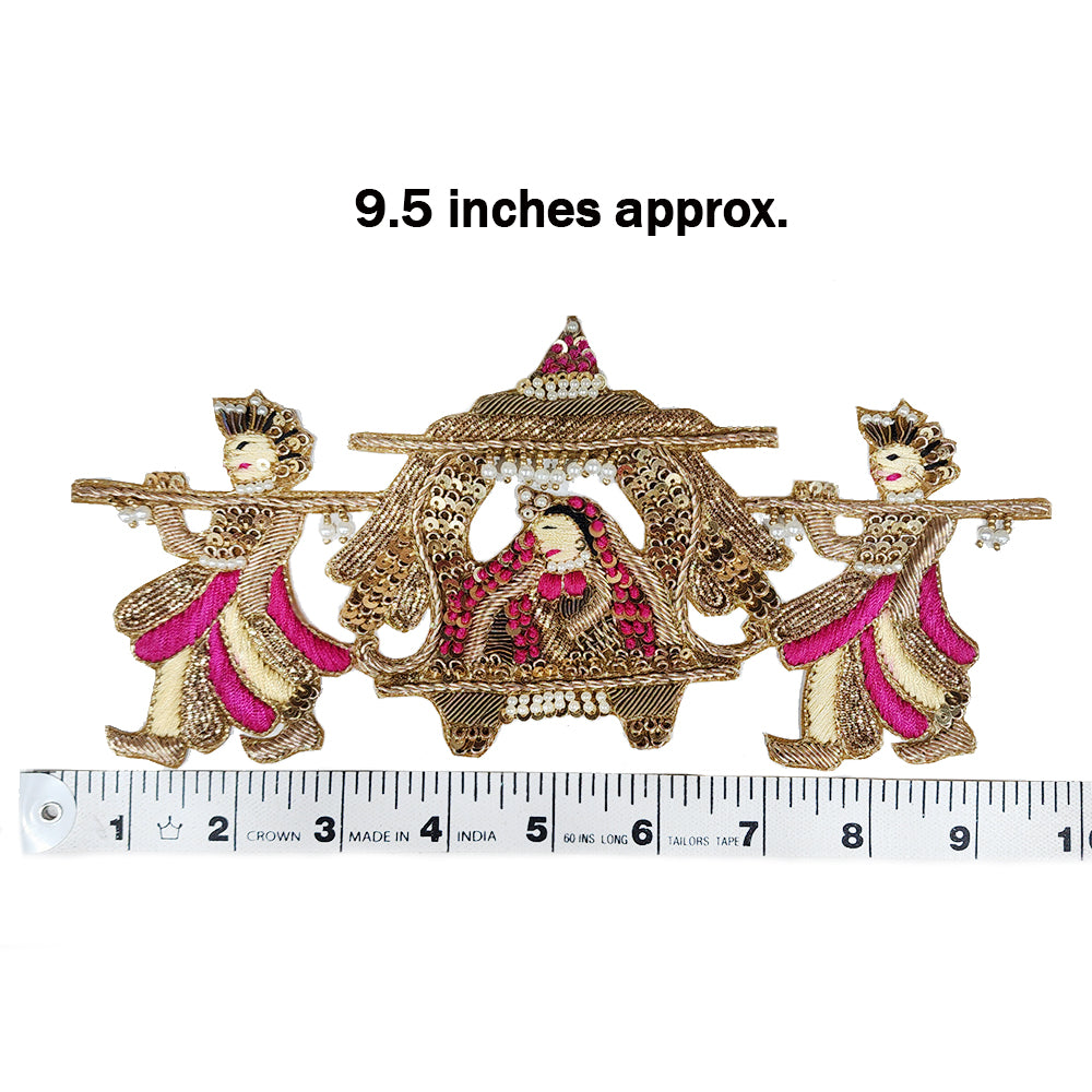 Pink Golden color Dabka and Beads Work Bridal Doli Patch