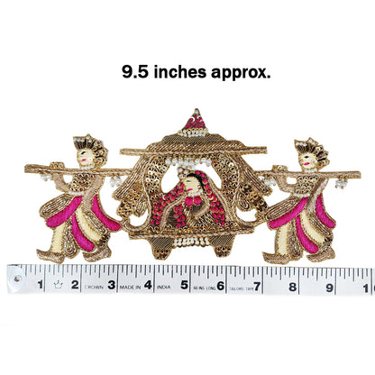 Pink Golden color Dabka and Beads Work Bridal Doli Patch