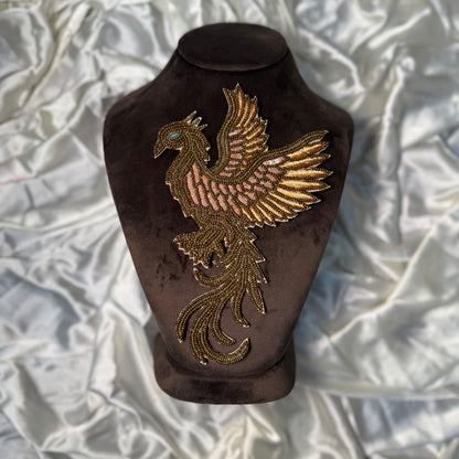 Antique Gold Beads work Bird Patch Applique