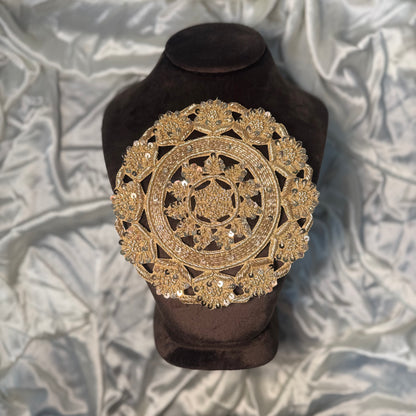 Light Gold color Dabka and Sequins work Hand Embroidered Patch Applique