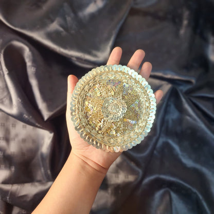 Golden color Sequins work Round Floral Patch 1 Piece