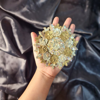 Golden color Sequins work Round Floral Patch 1 Piece