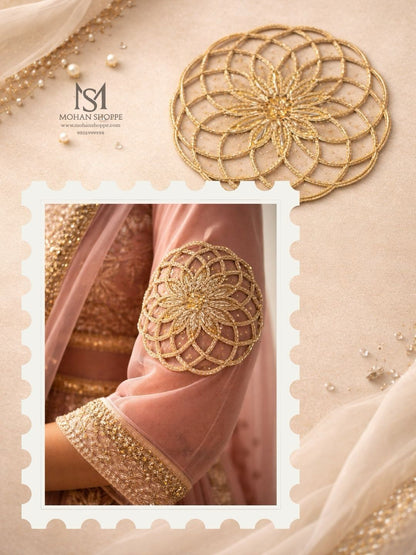 Round Golden Dabka Handwork Zardozi Patch 1 Piece