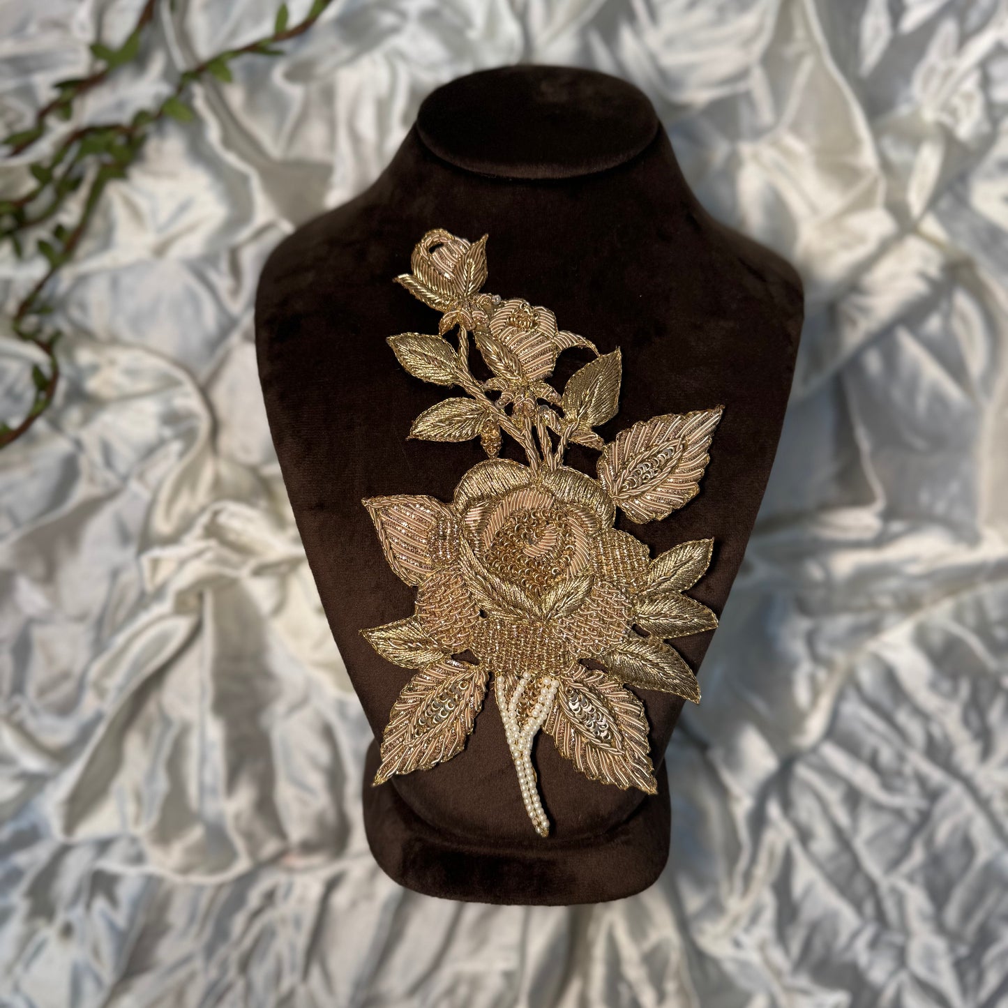 Golden Dabka work Floral Handwork Patch
