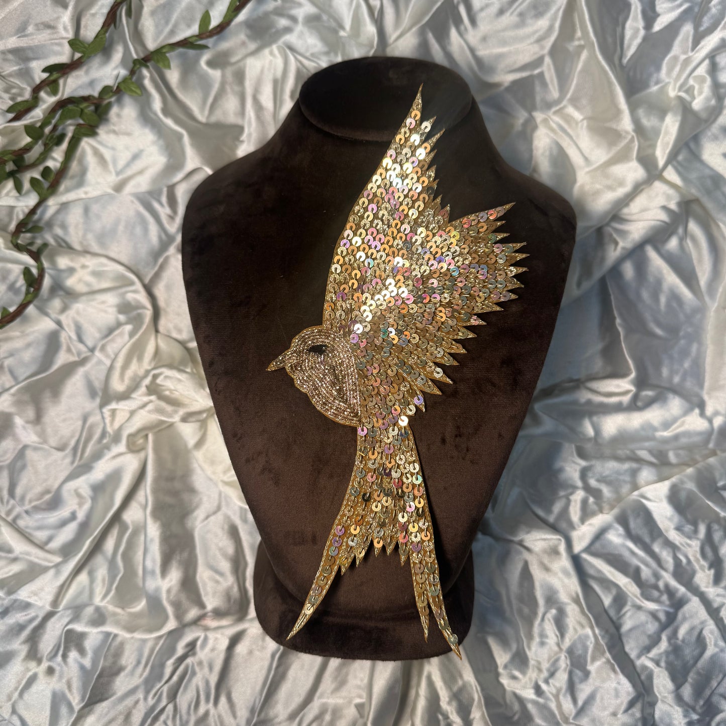 Golden Rainbow Sequins and Nakshi work Bird Patch