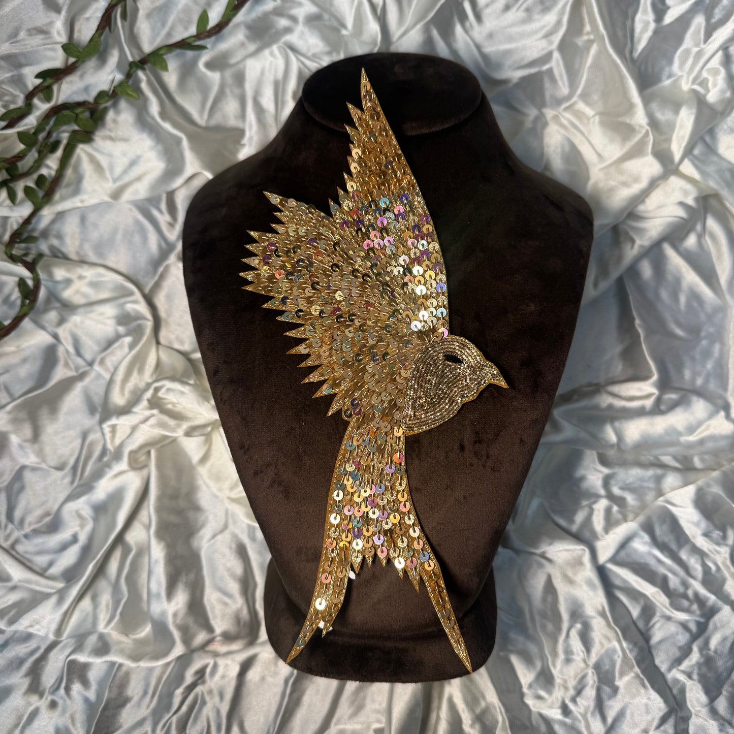 Golden Rainbow Sequins and Nakshi work Bird Patch