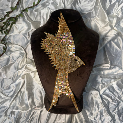 Golden Rainbow Sequins and Nakshi work Bird Patch