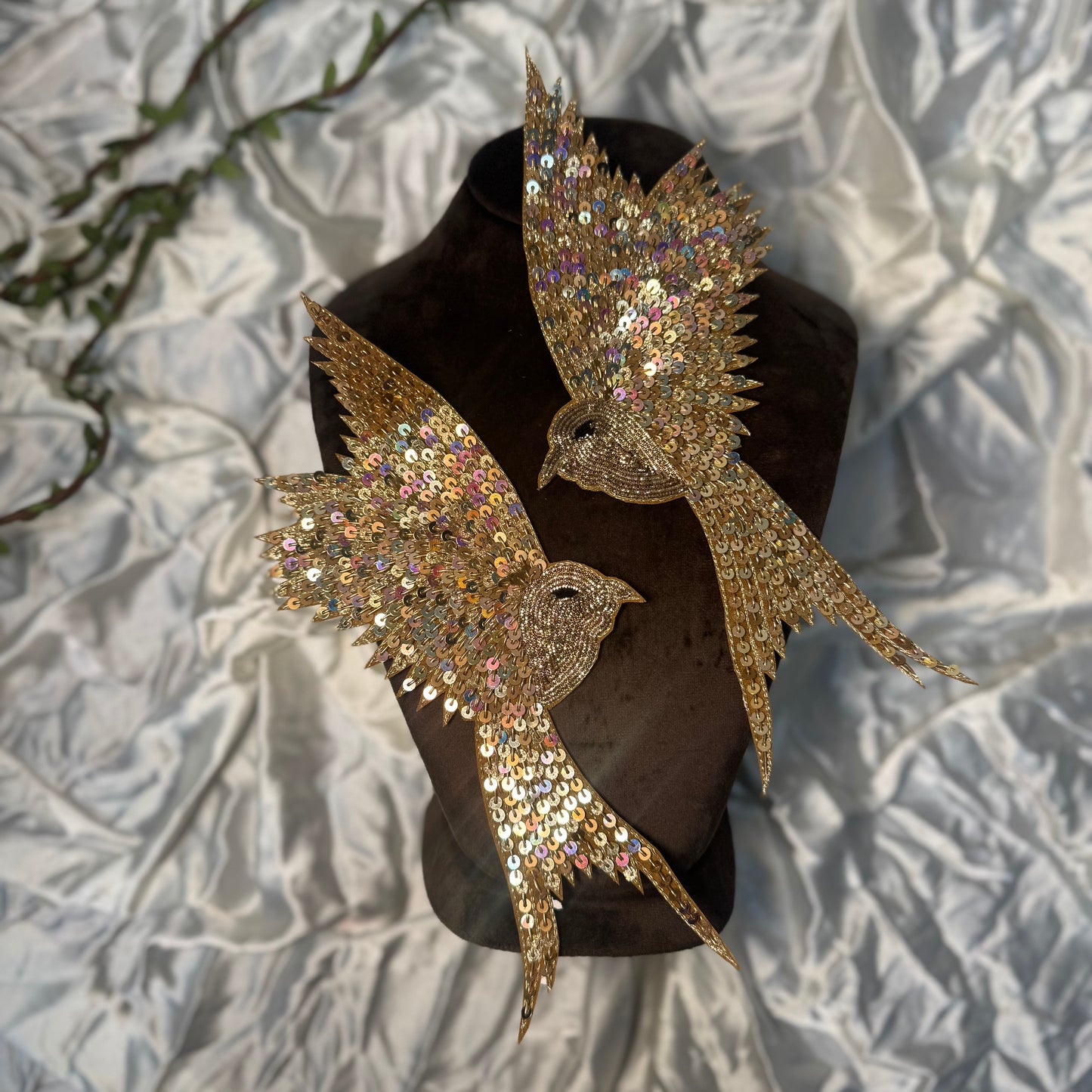 Golden Rainbow Sequins and Nakshi work Bird Patch