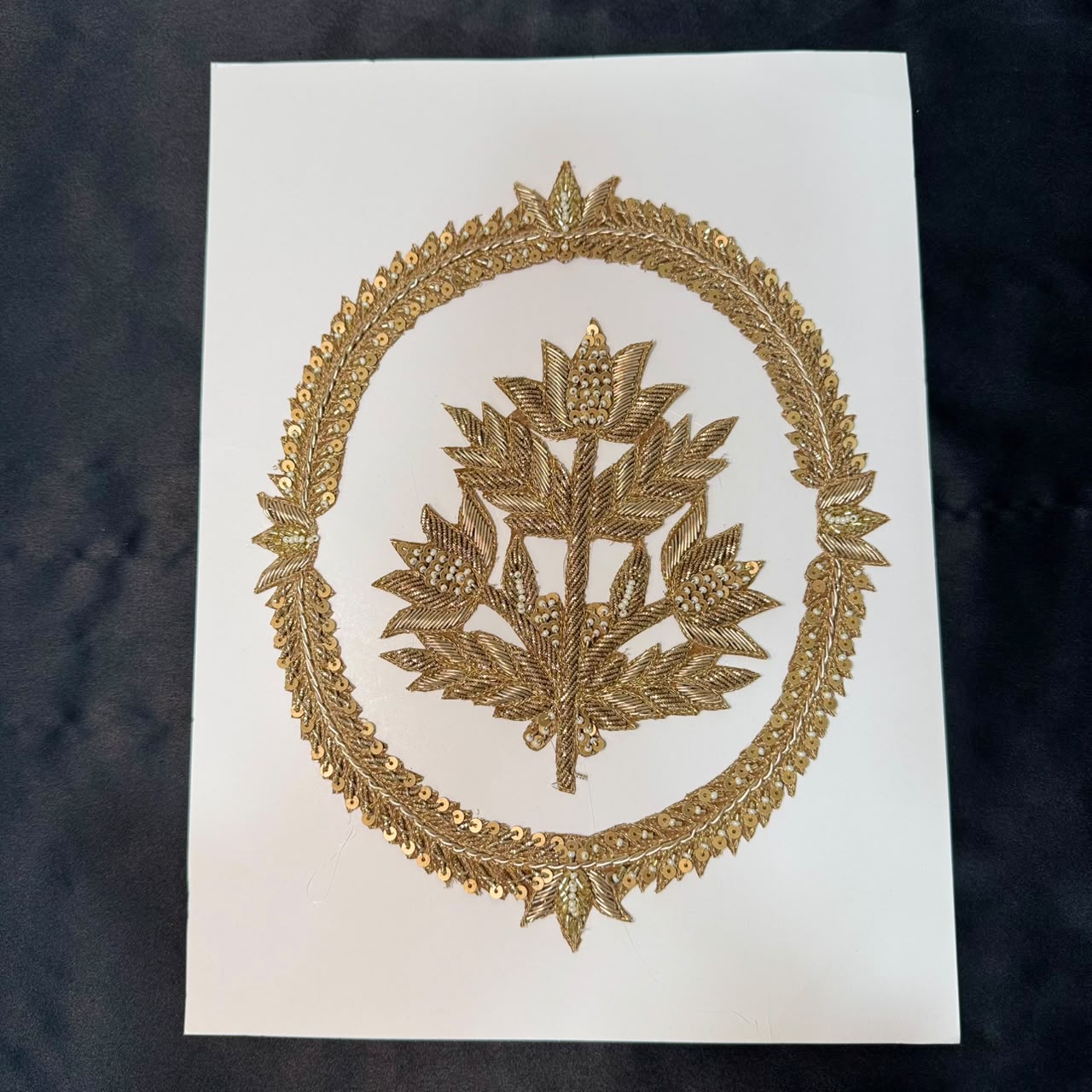 Traditional Floral Gold Zari & Sequin Embroidery Patch