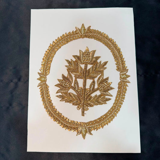 Traditional Floral Gold Zari & Sequin Embroidery Patch