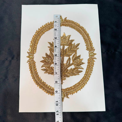 Traditional Floral Gold Zari & Sequin Embroidery Patch