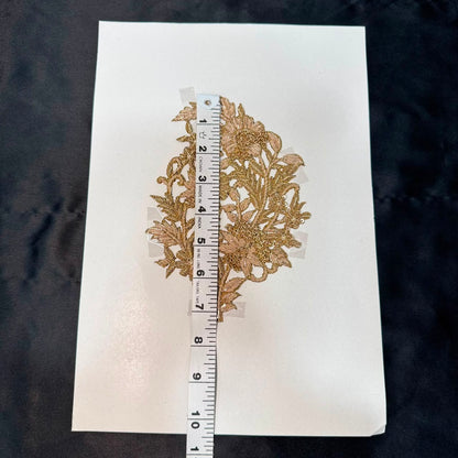 Designer Gold Floral Zari & Dabka Applique Patch