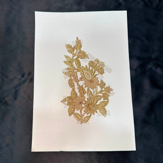 Handcrafted Gold Floral Embroidery Applique Patch