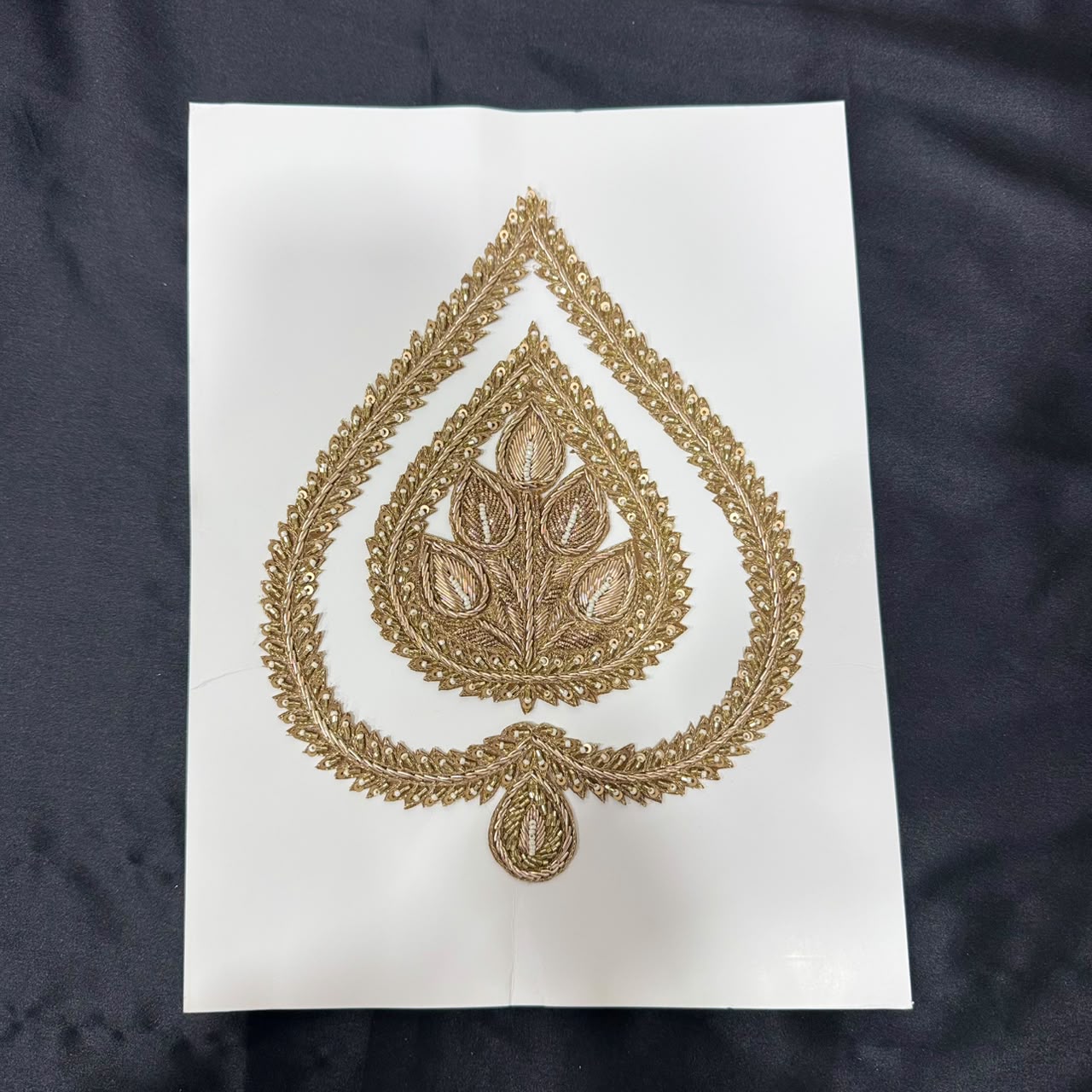 Traditional Golden Zari Leaf Embroidery Applique Patch