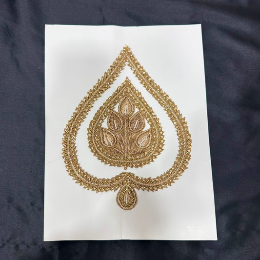 Traditional Golden Zari Leaf Embroidery Applique Patch