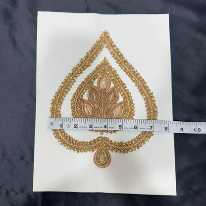Traditional Golden Zari Leaf Embroidery Applique Patch