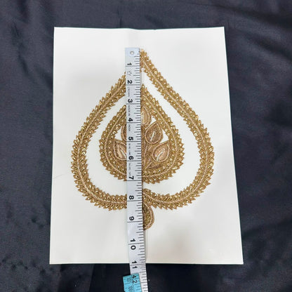 Traditional Golden Zari Leaf Embroidery Applique Patch