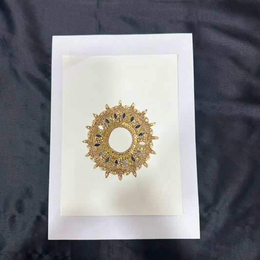 Golden Zari Round Floral Mirror Embroidery Applique Patch