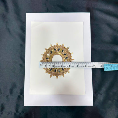 Golden Zari Round Floral Mirror Embroidery Applique Patch