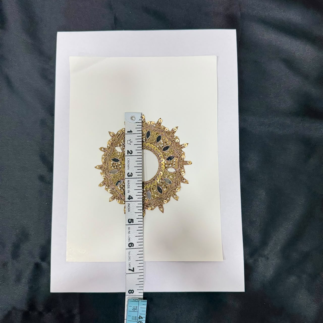 Golden Zari Round Floral Mirror Embroidery Applique Patch