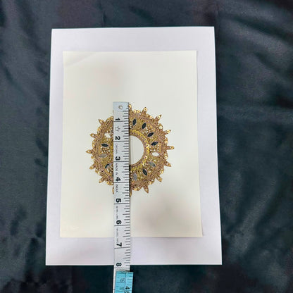 Golden Zari Round Floral Mirror Embroidery Applique Patch