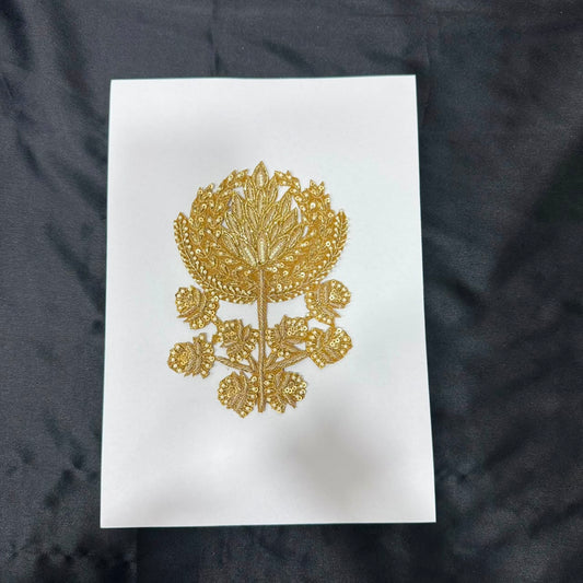Premium Golden Zari Floral Vine Embroidery Patch
