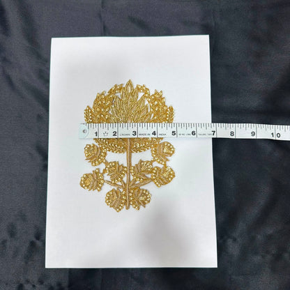 Premium Golden Zari Floral Vine Embroidery Patch
