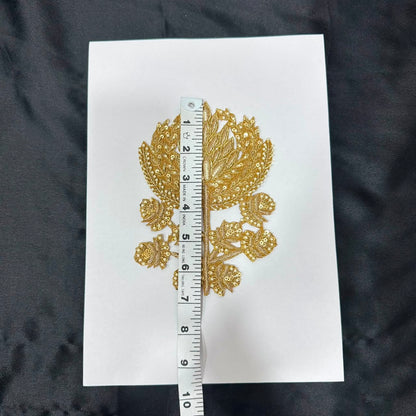 Premium Golden Zari Floral Vine Embroidery Patch