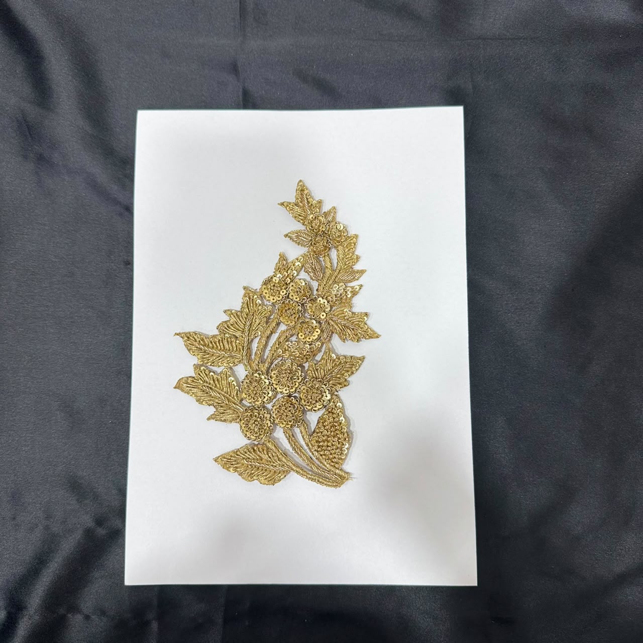 Traditional Golden Zari Floral Vine Applique Patch