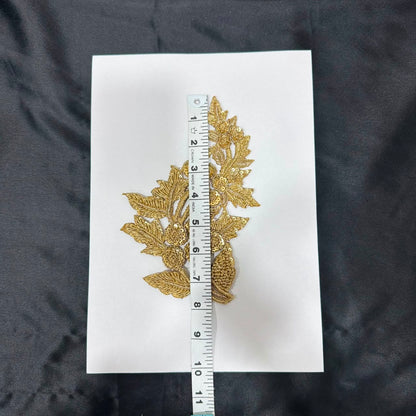 Traditional Golden Zari Floral Vine Applique Patch