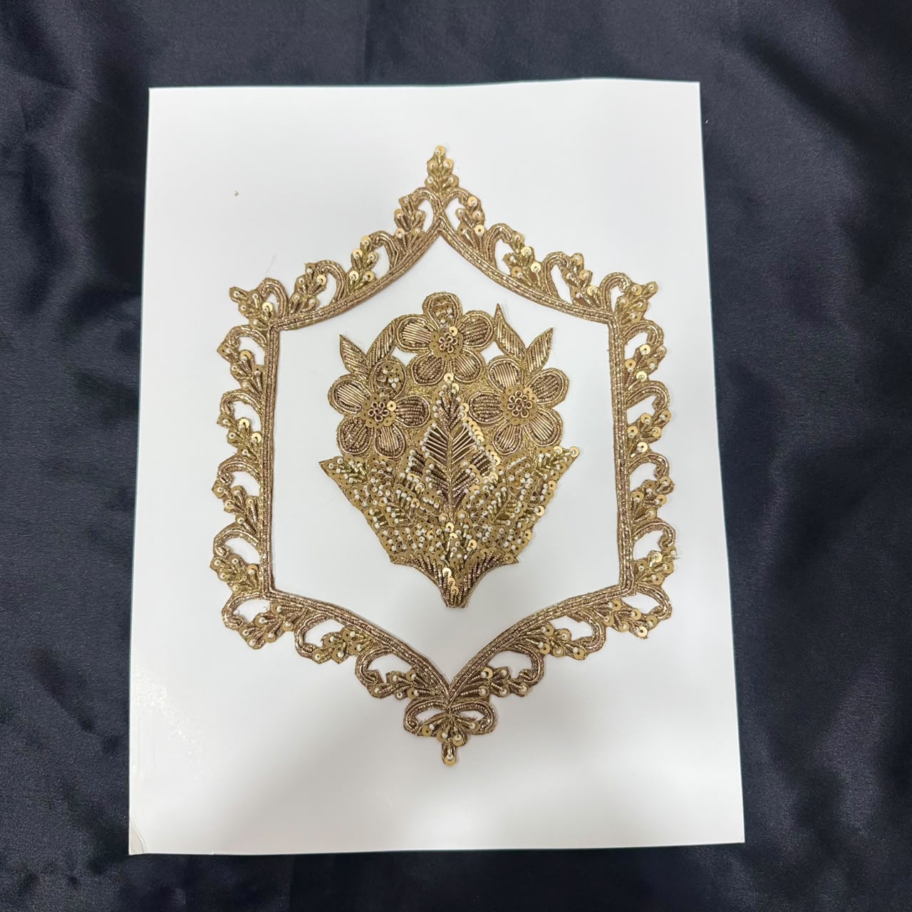 Elegant Golden Zari Traditional Floral Applique Patch