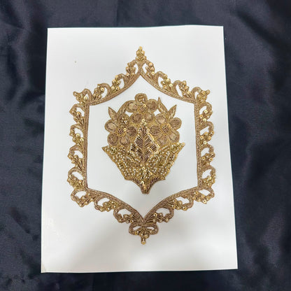 Elegant Golden Zari Traditional Floral Applique Patch