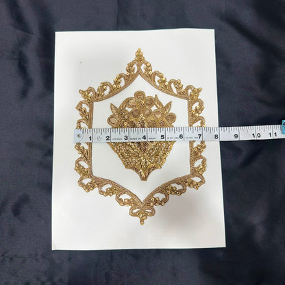 Elegant Golden Zari Traditional Floral Applique Patch