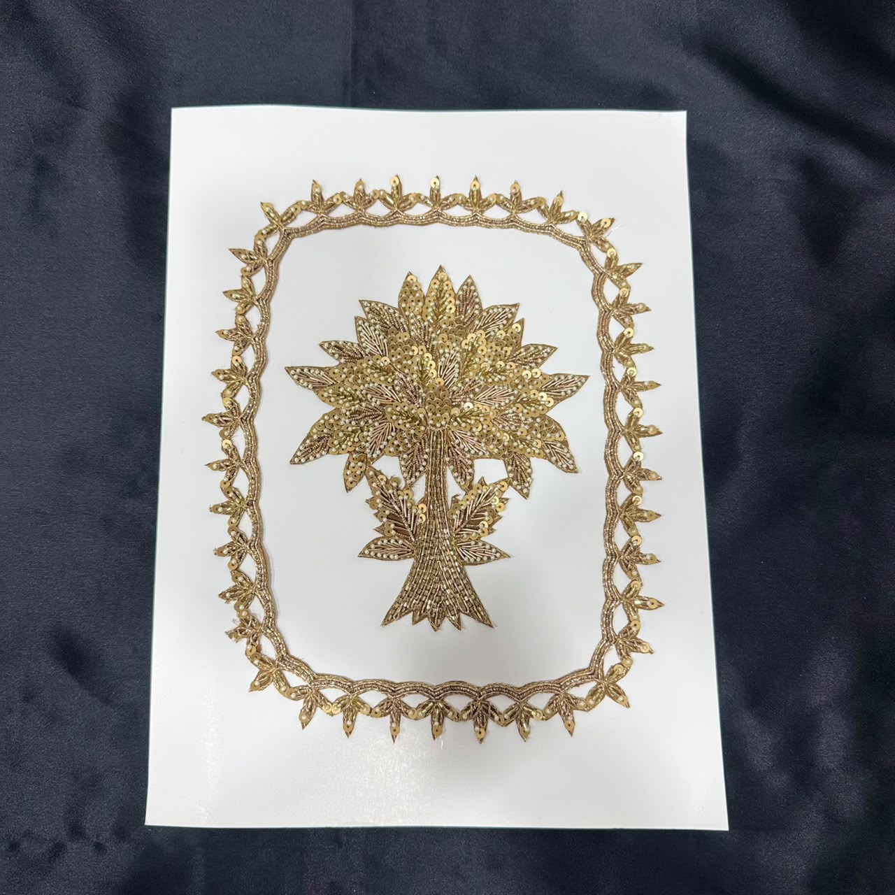 Elegant Golden Zari Tree Motif Applique Embroidery Patch