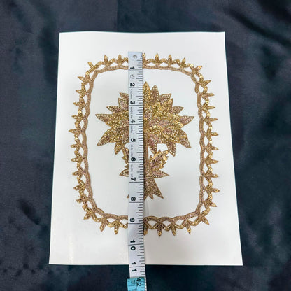 Elegant Golden Zari Tree Motif Applique Embroidery Patch