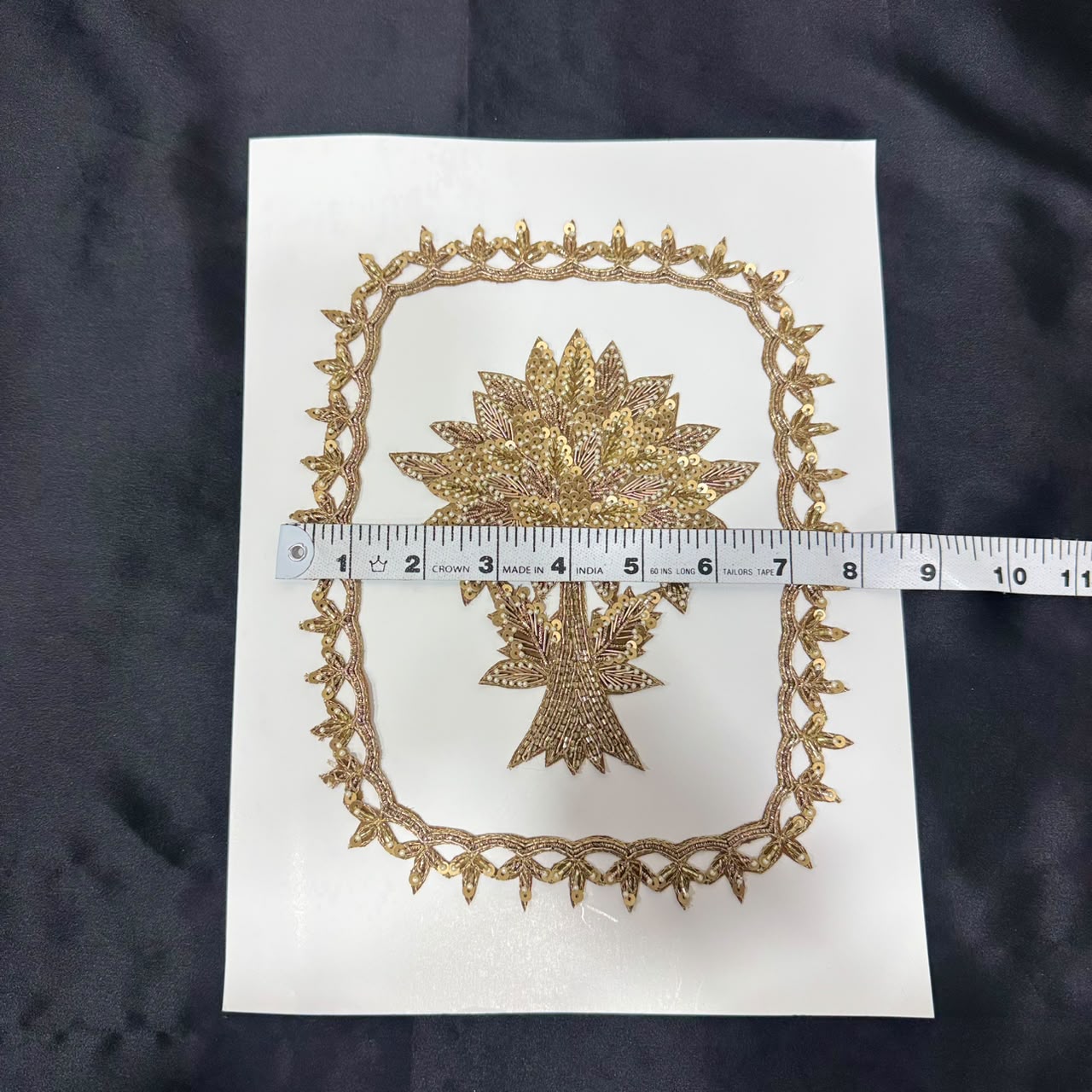 Elegant Golden Zari Tree Motif Applique Embroidery Patch