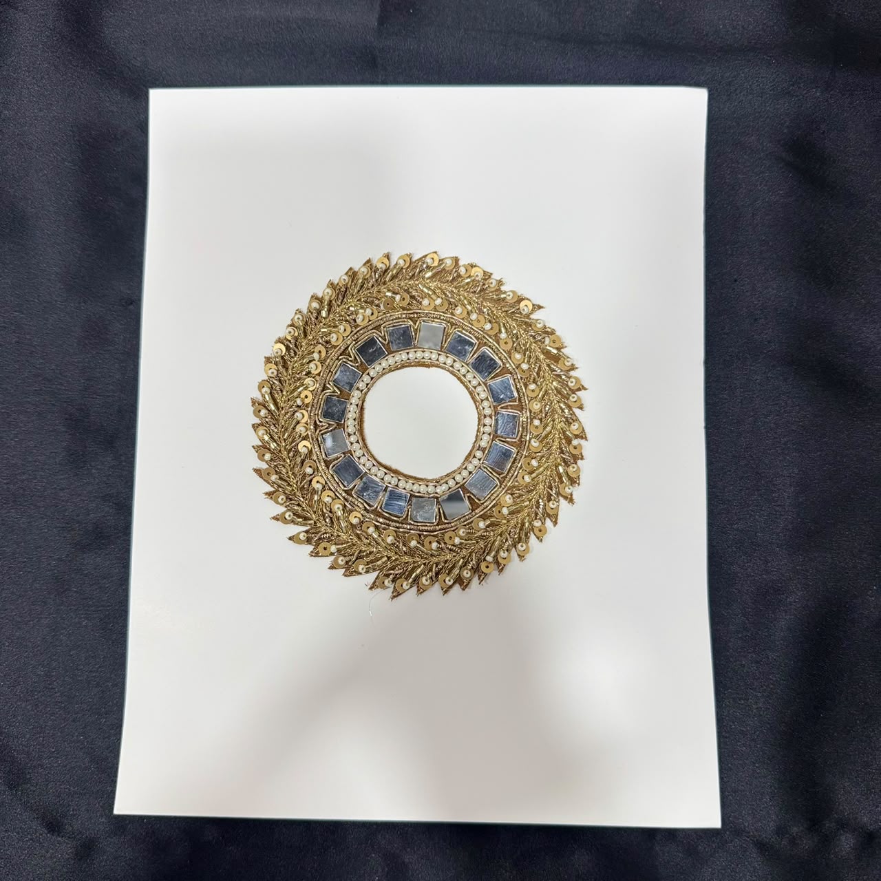Elegant Golden Zari Mirror Work Circular Embroidery Patch